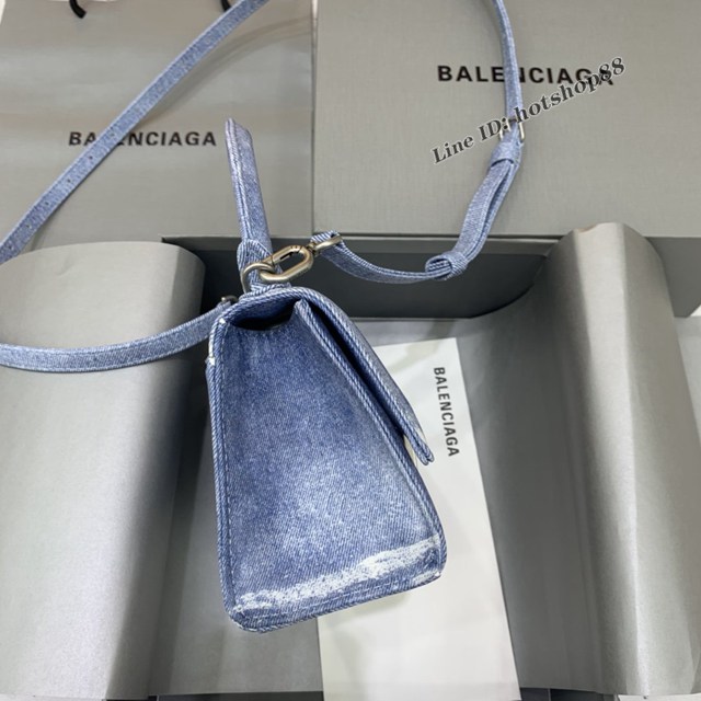 Balenciaga專櫃爆款女士mini號手提包 巴黎世家藍色牛仔沙漏包 fyj1793